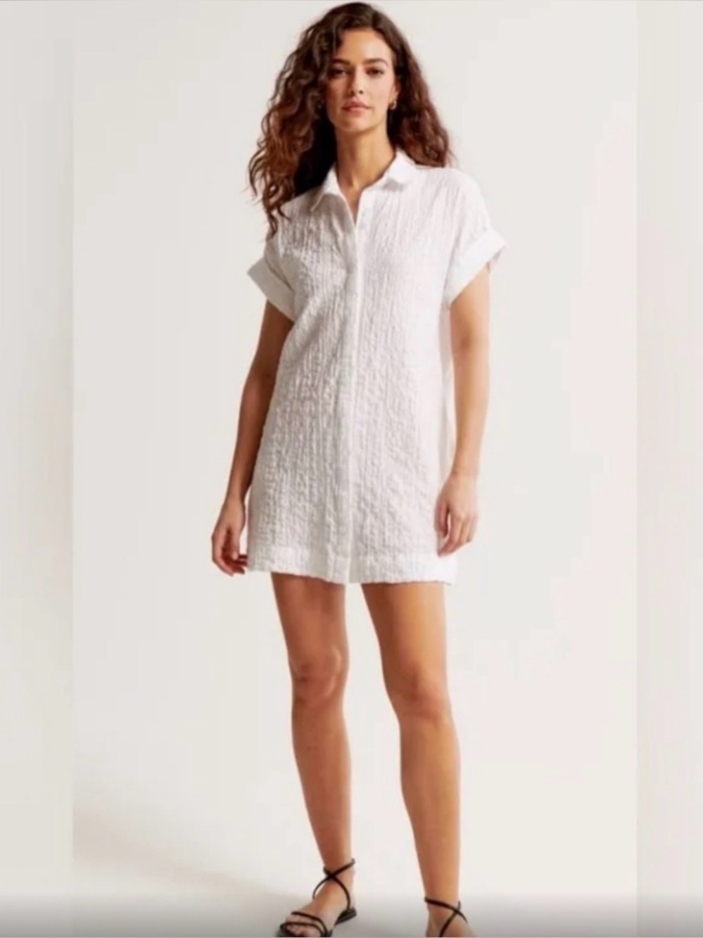 Abercrombie & Fitch Crinkle Textured White Button Up Dress Size XS NWT